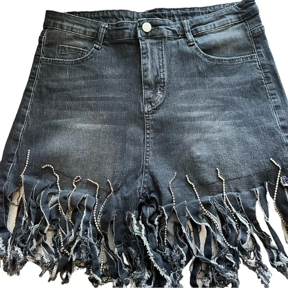 NEW Fringed Jean Shorts Women High Waist Washed Ripped Denim Shorts Butt-Lifting